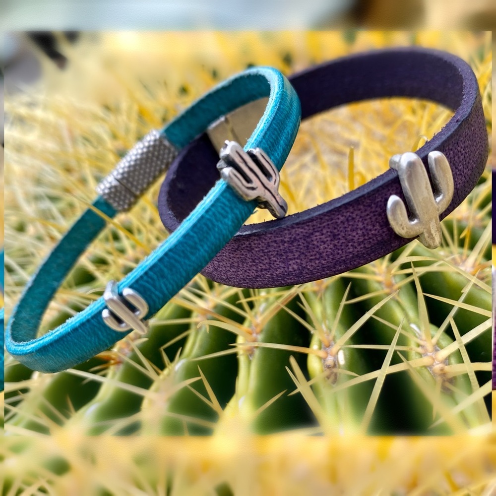 Lady Daisy purple leather cactus bracelet